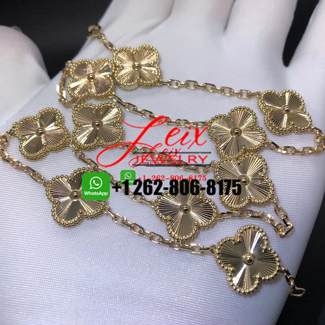 Van Cleef Vintage Alhambra 10 Motifs Guilloché Yellow Gold Necklace Van Cleef Vintage Alhambra 10 Motifs Guilloché Yellow Gold Necklace
