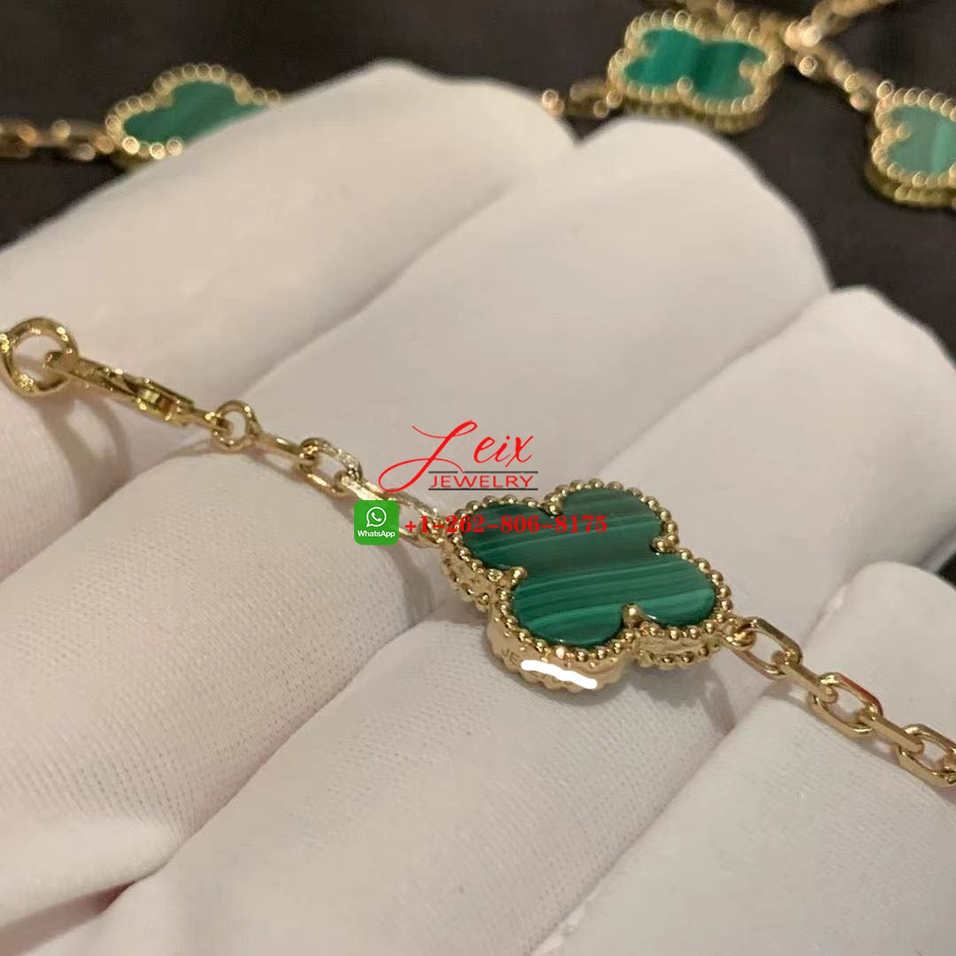 Van Cleef Vintage Alhambra 18K Yellow Gold Malachite 20 Motifs Long Necklace (1)