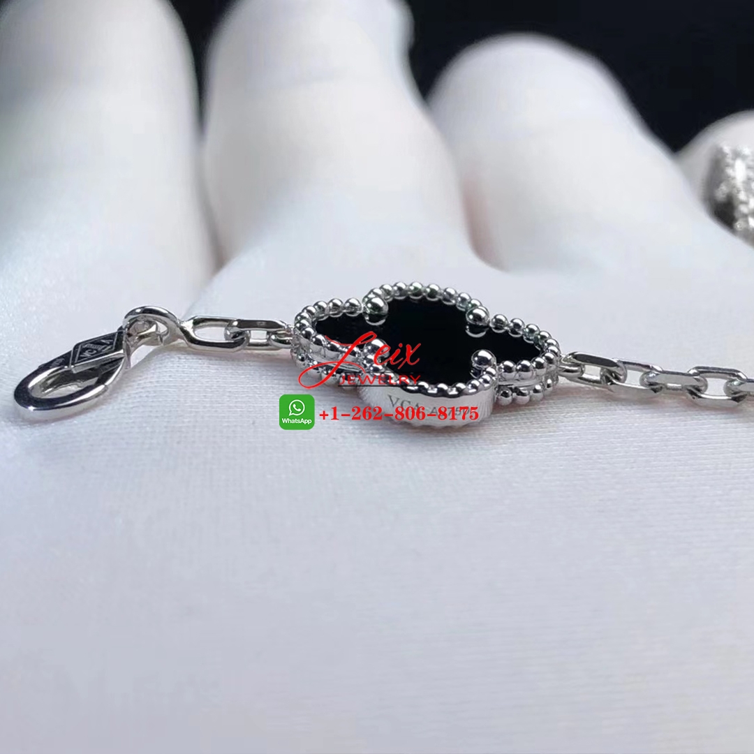 Van Cleef Vintage Alhambra 18k White Gold 20 Motif Diamond & Onyx Long Necklace (3) Van Cleef Vintage Alhambra 18k White Gold 20 Motif Diamond & Onyx Long Necklace