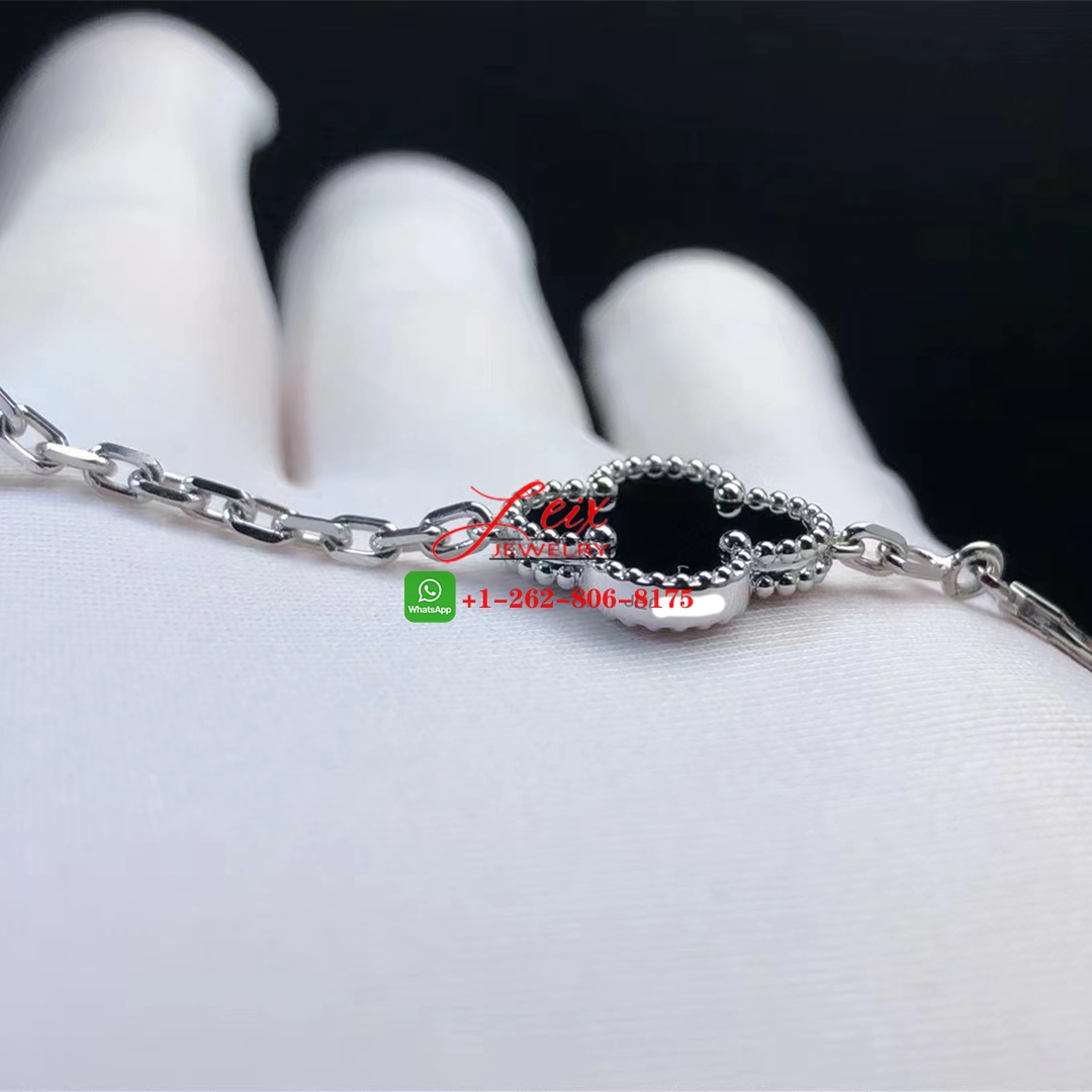 Van Cleef Vintage Alhambra 18k White Gold 20 Motif Diamond & Onyx Long Necklace (6) Van Cleef Vintage Alhambra 18k White Gold 20 Motif Diamond & Onyx Long Necklace