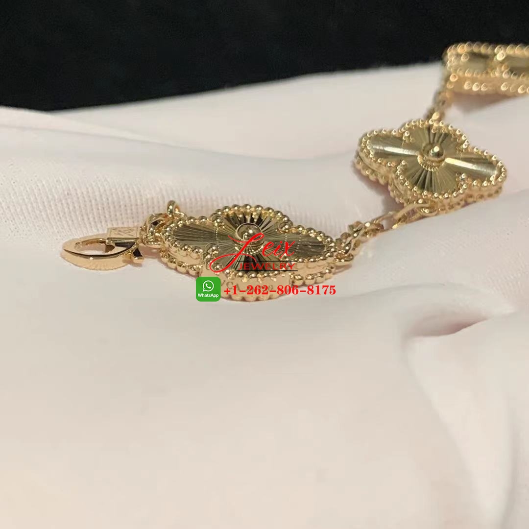 Van Cleef Vintage Alhambra 18k Yellow Gold 5 Motifs Guilloche Bracelet (1) Van Cleef Vintage Alhambra 18k Yellow Gold 5 Motifs Guilloche Bracelet