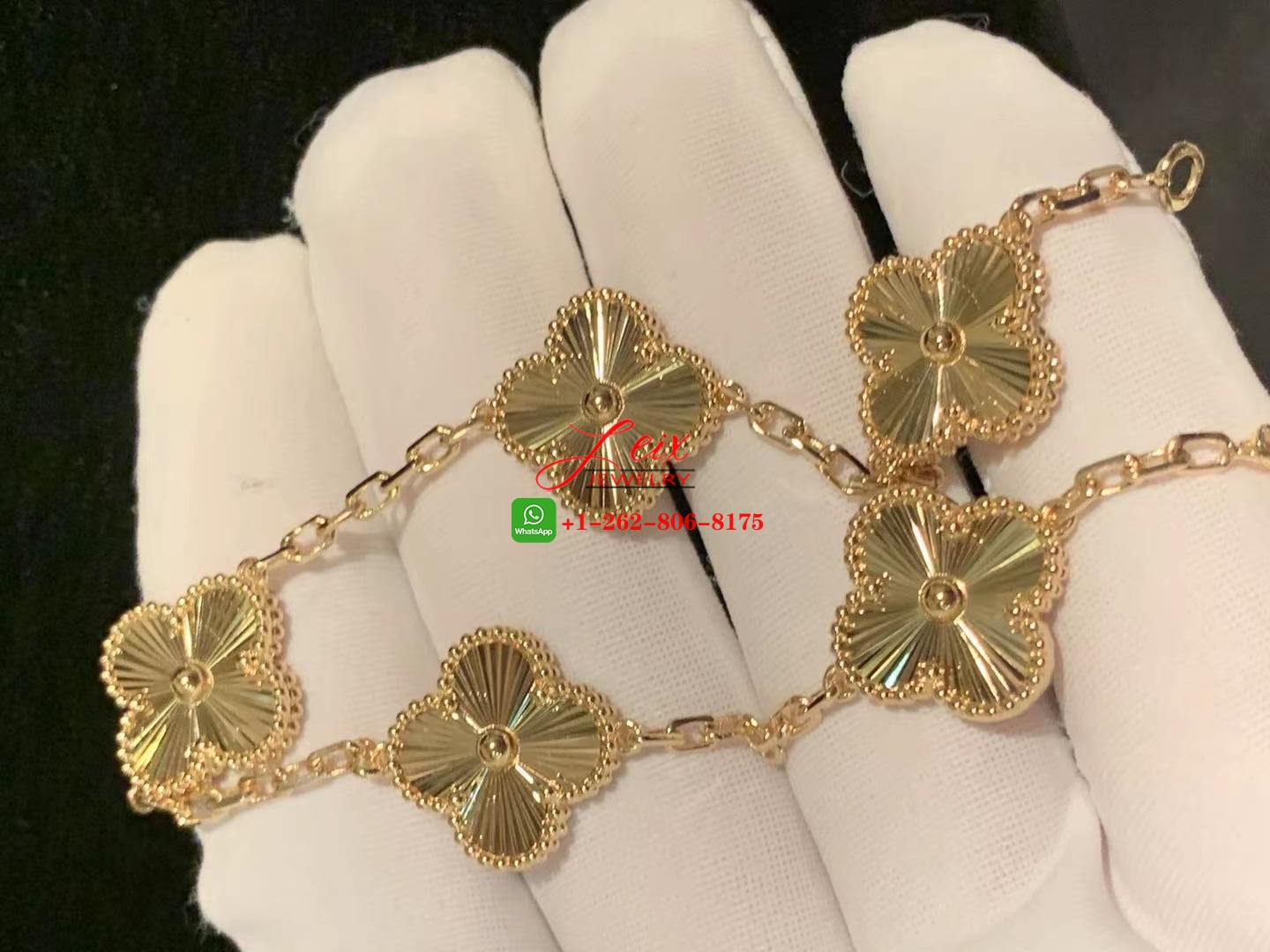 Van Cleef Vintage Alhambra 18k Yellow Gold 5 Motifs Guilloche Bracelet (2) Van Cleef Vintage Alhambra 18k Yellow Gold 5 Motifs Guilloche Bracelet