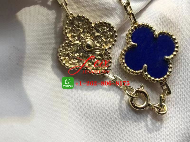 Van Cleef Vintage Alhambra Lapis Lazuli & 18K Yellow Gold 20 Motif Long Necklace (2) Van Cleef Vintage Alhambra Lapis Lazuli & 18K Yellow Gold 20 Motif Long Necklace