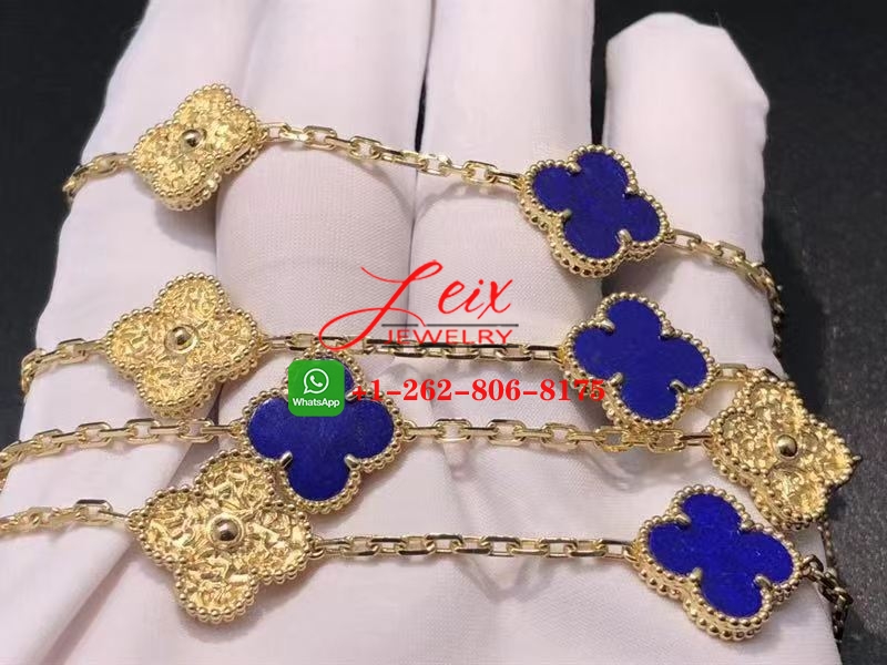 Van Cleef Vintage Alhambra Lapis Lazuli & 18K Yellow Gold 20 Motif Long Necklace (4) Van Cleef Vintage Alhambra Lapis Lazuli & 18K Yellow Gold 20 Motif Long Necklace