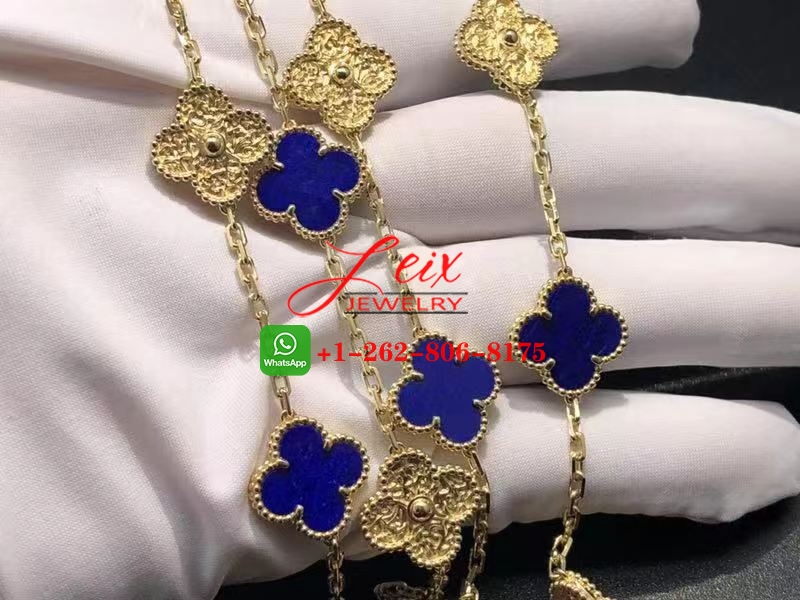 Van Cleef Vintage Alhambra Lapis Lazuli & 18K Yellow Gold 20 Motif Long Necklace (5) Van Cleef Vintage Alhambra Lapis Lazuli & 18K Yellow Gold 20 Motif Long Necklace
