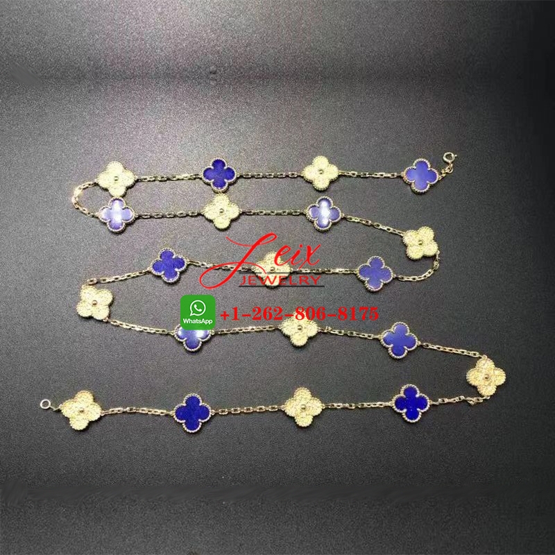 Van Cleef Vintage Alhambra Lapis Lazuli & 18K Yellow Gold 20 Motif Long Necklace Van Cleef Vintage Alhambra Lapis Lazuli & 18K Yellow Gold 20 Motif Long Necklace