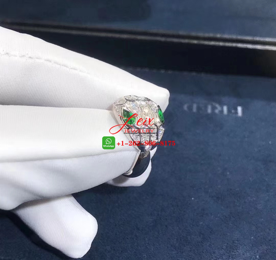Bulgari Serpenti 18k White Gold Diamonds and Emeralds Snake Ring (2) Bulgari Serpenti 18k White Gold Diamonds and Emeralds Snake Ring