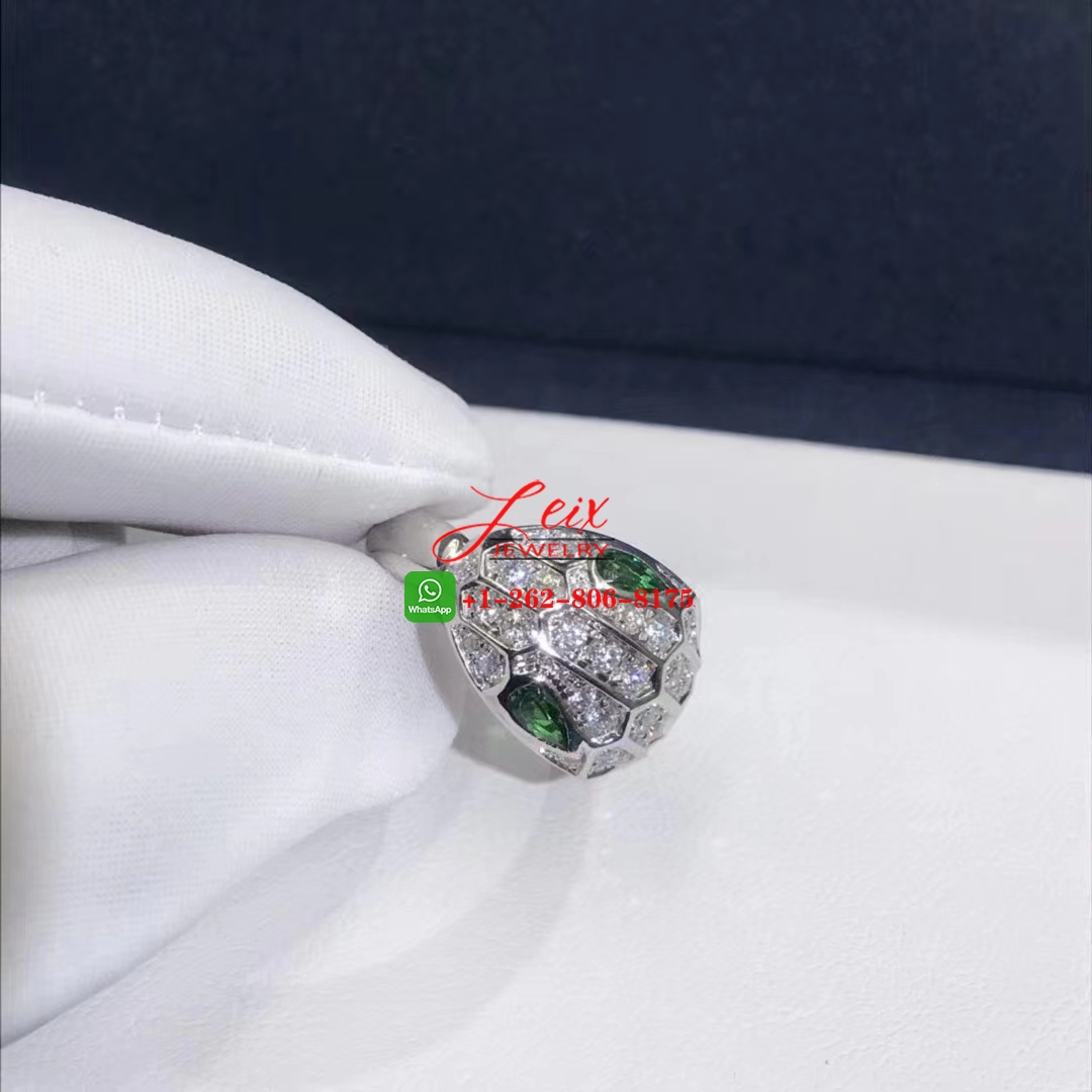 Bulgari Serpenti 18k White Gold Diamonds and Emeralds Snake Ring (3) Bulgari Serpenti 18k White Gold Diamonds and Emeralds Snake Ring
