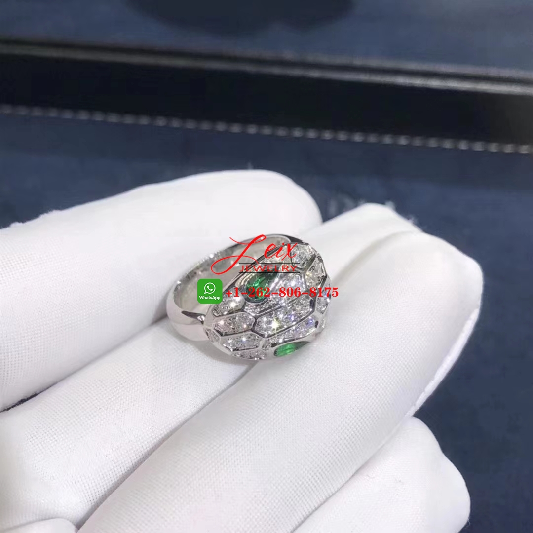 Bulgari Serpenti 18k White Gold Diamonds and Emeralds Snake Ring Bulgari Serpenti 18k White Gold Diamonds and Emeralds Snake Ring