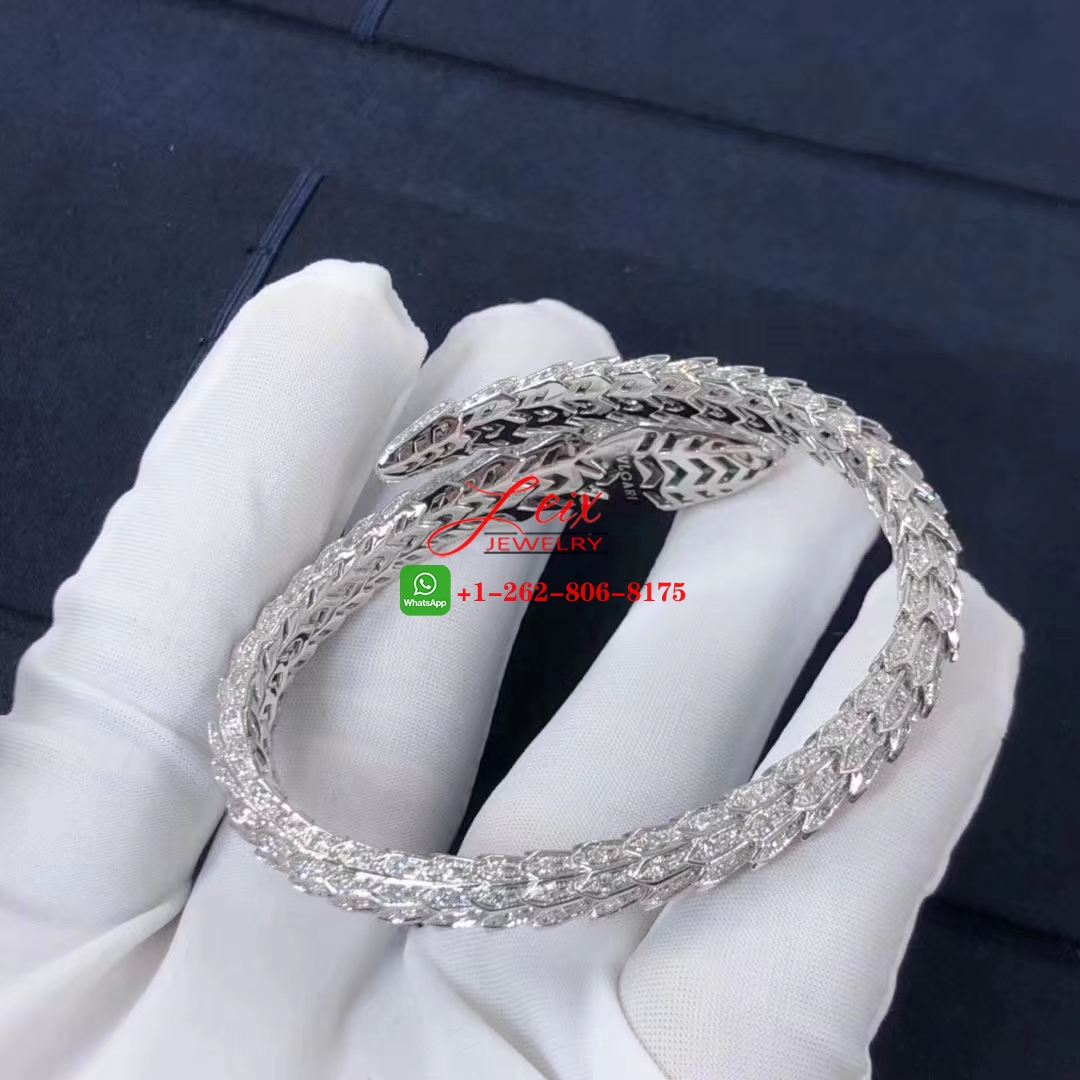 Bvlgari Serpenti 18k White Gold Pave Diamond & Emerald Eyes Bracelet (7) Bvlgari Serpenti 18k White Gold Pave Diamond & Emerald Eyes Bracelet