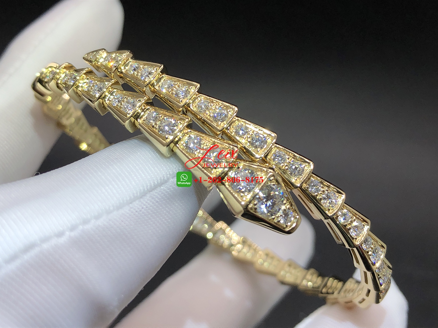 Bvlgari Serpenti Viper 18K Yellow Gold & Full Pave Diamond One-coil Slim Snake bracelet (2) Bvlgari Serpenti Viper 18K Yellow Gold & Full Pave Diamond One-coil Slim Snake bracelet