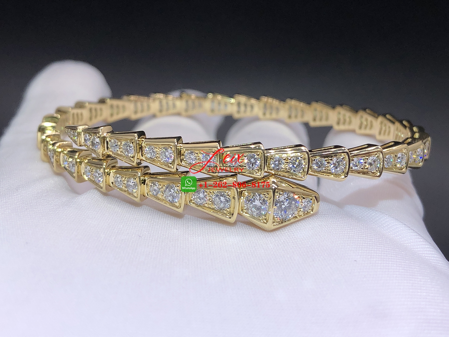 Bvlgari Serpenti Viper 18K Yellow Gold & Full Pave Diamond One-coil Slim Snake bracelet (4) Bvlgari Serpenti Viper 18K Yellow Gold & Full Pave Diamond One-coil Slim Snake bracelet