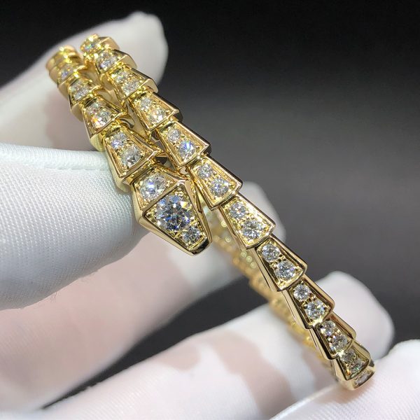 Bvlgari Serpenti Viper 18K Yellow Gold & Full Pave Diamond One-coil Slim Snake bracelet
