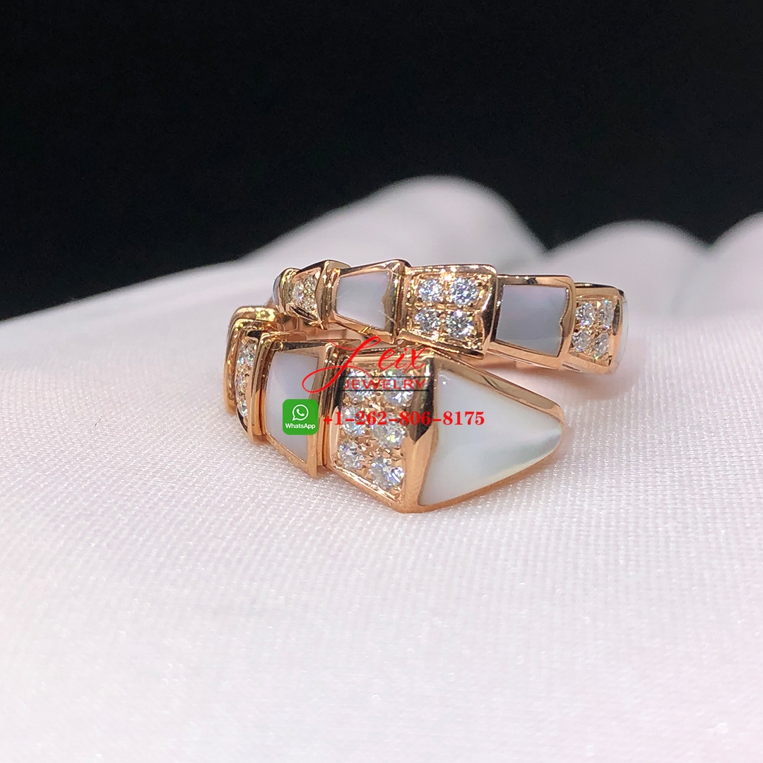 Bvlgari Serpenti Viper 18k Rose Gold Diamond & Mother of Pearl One-coil Snake Ring (1) Bvlgari Serpenti Viper 18k Rose Gold Diamond & Mother of Pearl One-coil Snake Ring