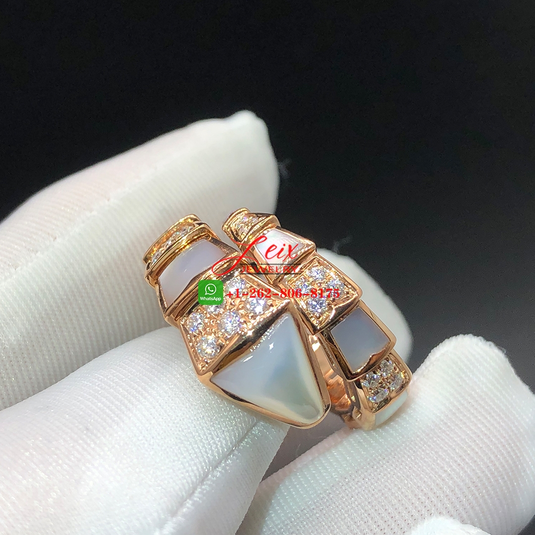 Bvlgari Serpenti Viper 18k Rose Gold Diamond & Mother of Pearl One-coil Snake Ring (3) Bvlgari Serpenti Viper 18k Rose Gold Diamond & Mother of Pearl One-coil Snake Ring