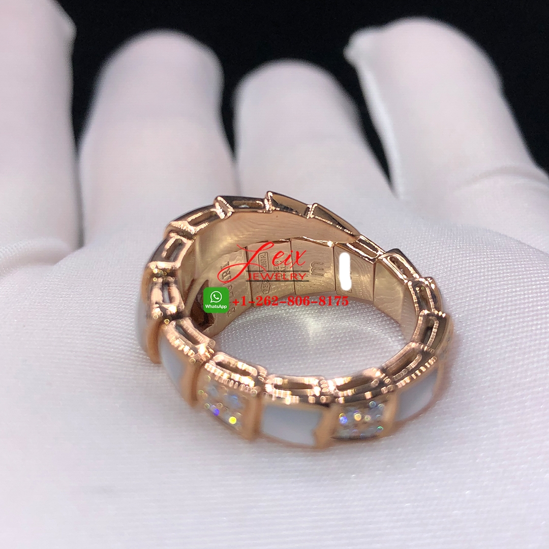 Bvlgari Serpenti Viper 18k Rose Gold Diamond & Mother of Pearl One-coil Snake Ring (4) Bvlgari Serpenti Viper 18k Rose Gold Diamond & Mother of Pearl One-coil Snake Ring