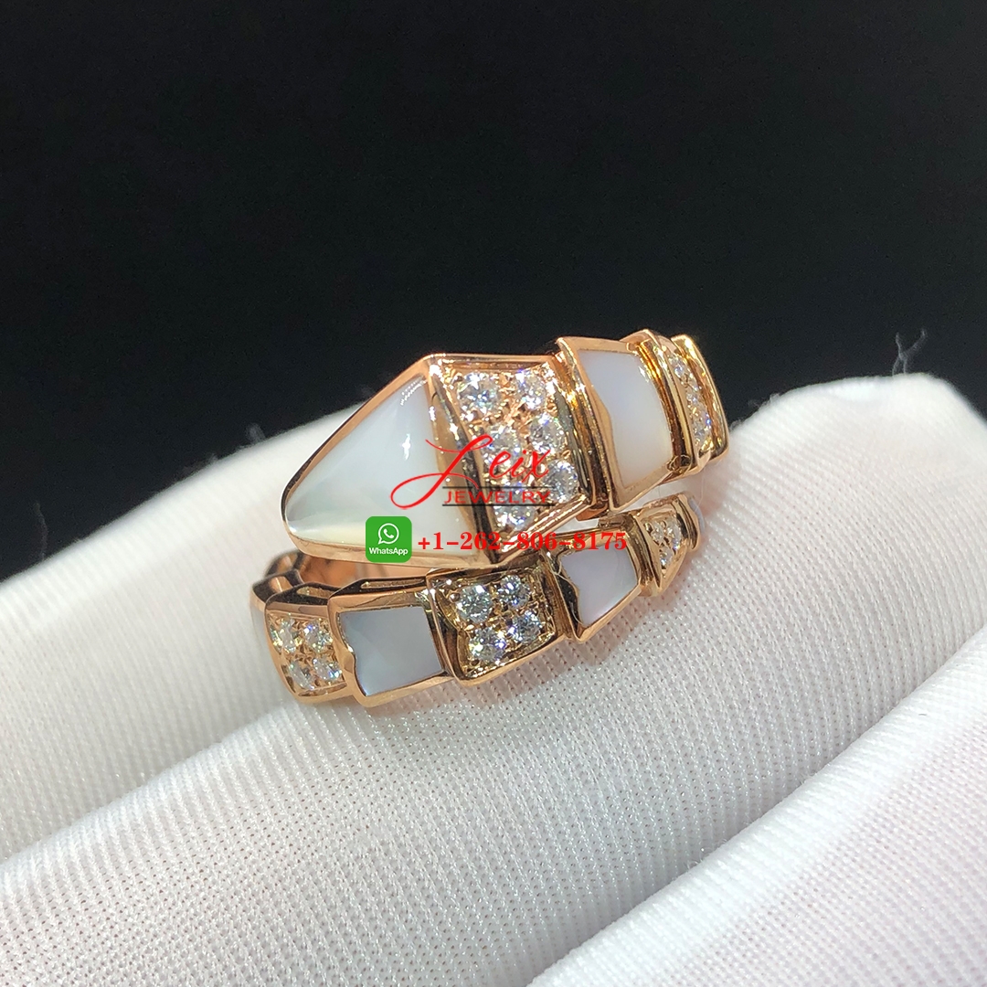 Bvlgari Serpenti Viper 18k Rose Gold Diamond & Mother of Pearl One-coil Snake Ring Bvlgari Serpenti Viper 18k Rose Gold Diamond & Mother of Pearl One-coil Snake Ring