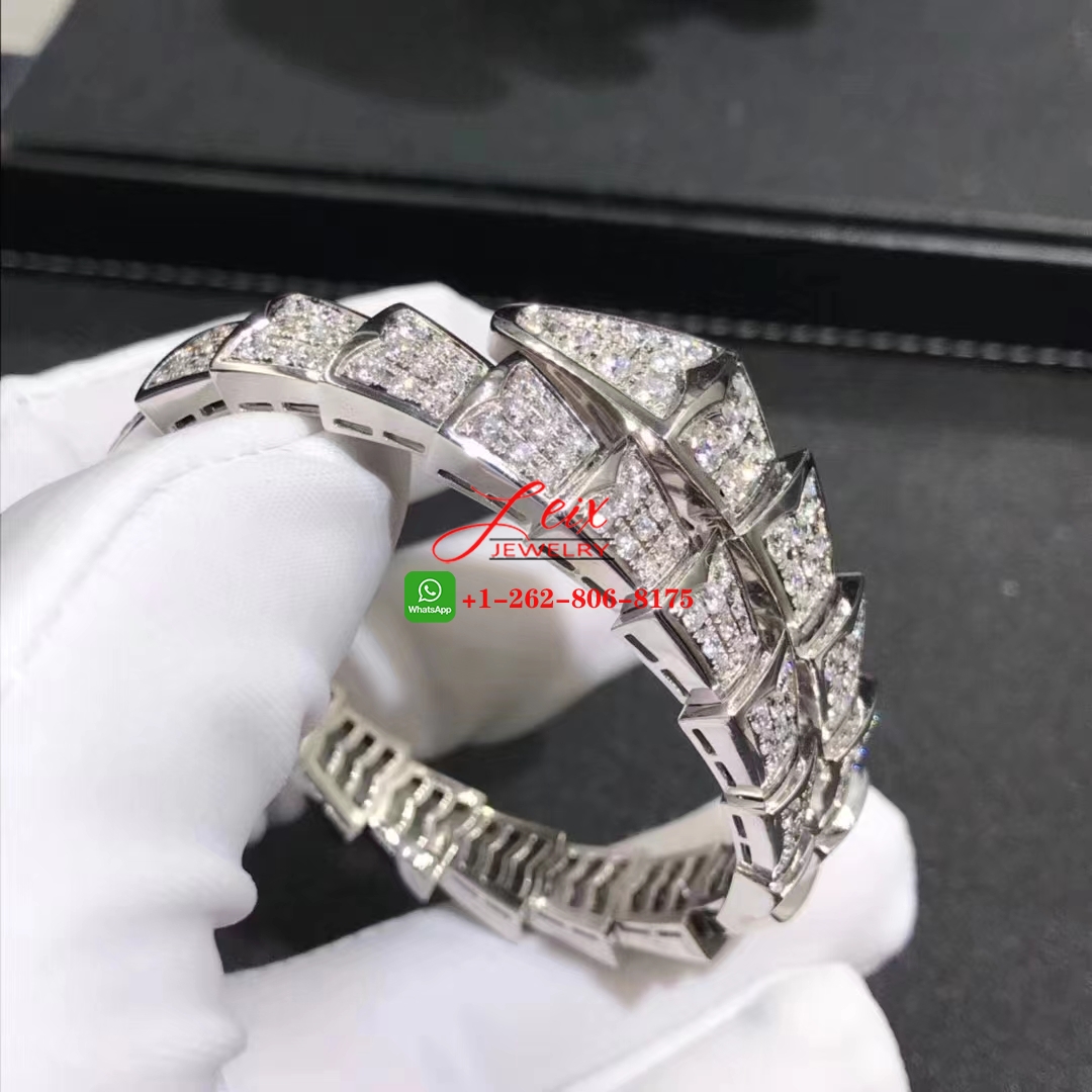 Bvlgari Serpenti Viper 18k White Gold 8.91ct Full Pave Diamond One-coil Snake Bracelet (5) Bvlgari Serpenti Viper 18k White Gold 8.91ct Full Pave Diamond One-coil Snake Bracelet