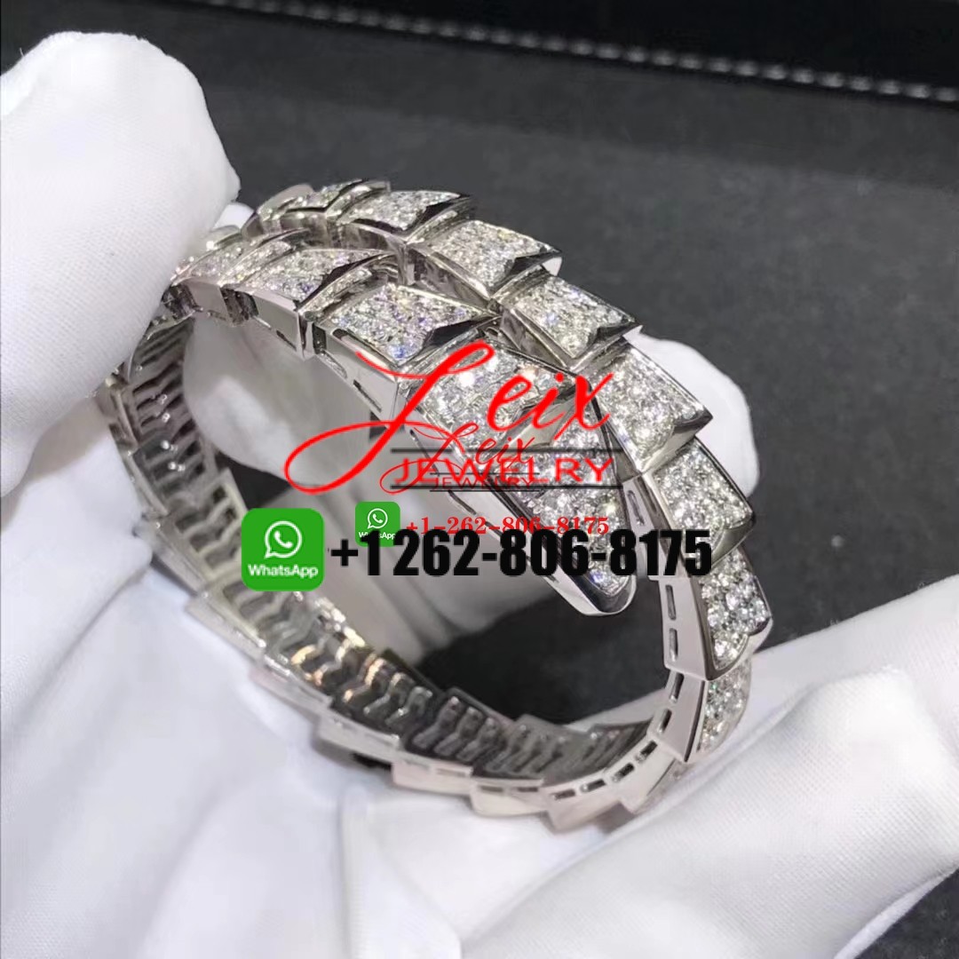 Bvlgari Serpenti Viper 18k White Gold 8.91ct Full Pave Diamond One-coil Snake Bracelet Bvlgari Serpenti Viper 18k White Gold 8.91ct Full Pave Diamond One-coil Snake Bracelet