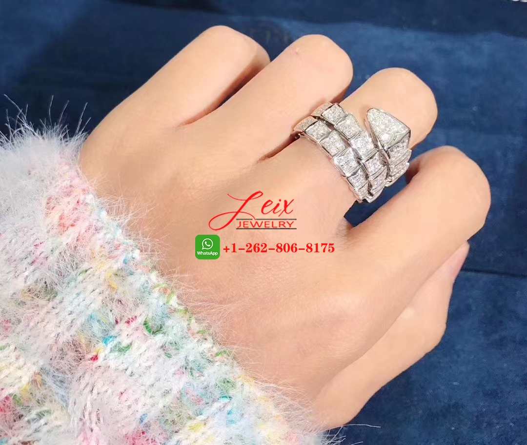 Bvlgari Serpenti Viper Two-Coil 18K White Gold Full Diamond Paved Ring (2) Bvlgari Serpenti Viper Two-Coil 18K White Gold Full Diamond Paved Ring