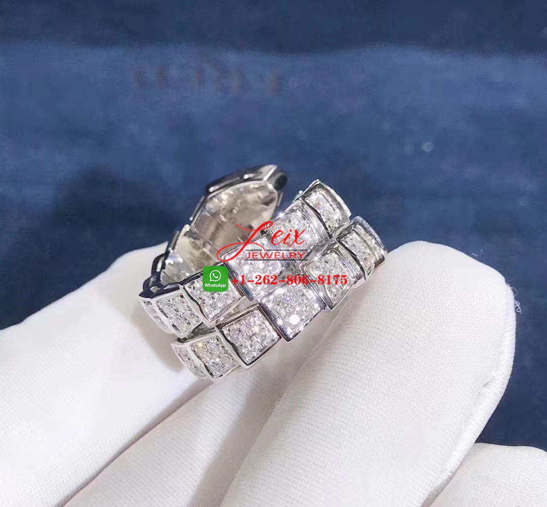 Bvlgari Serpenti Viper Two-Coil 18K White Gold Full Diamond Paved Ring (3) Bvlgari Serpenti Viper Two-Coil 18K White Gold Full Diamond Paved Ring
