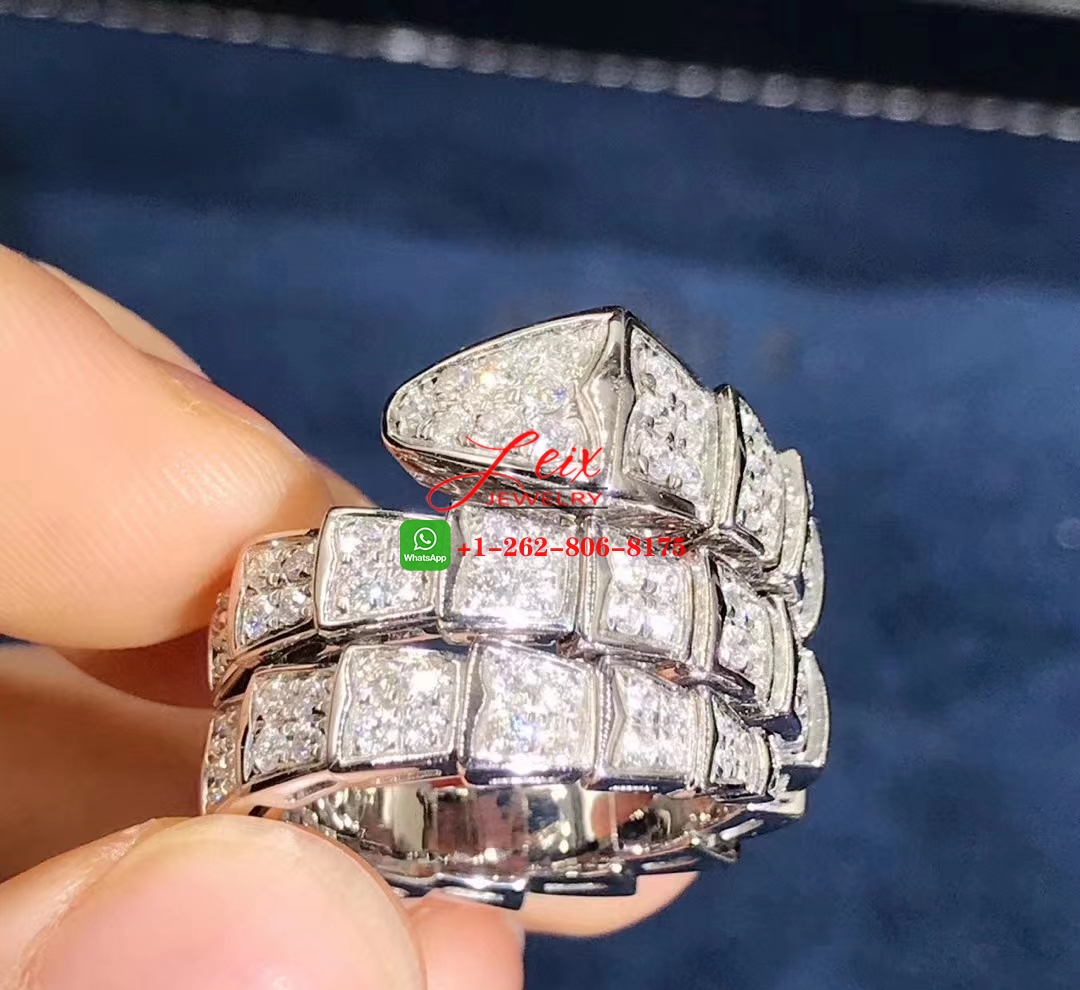Bvlgari Serpenti Viper Two-Coil 18K White Gold Full Diamond Paved Ring Bvlgari Serpenti Viper Two-Coil 18K White Gold Full Diamond Paved Ring
