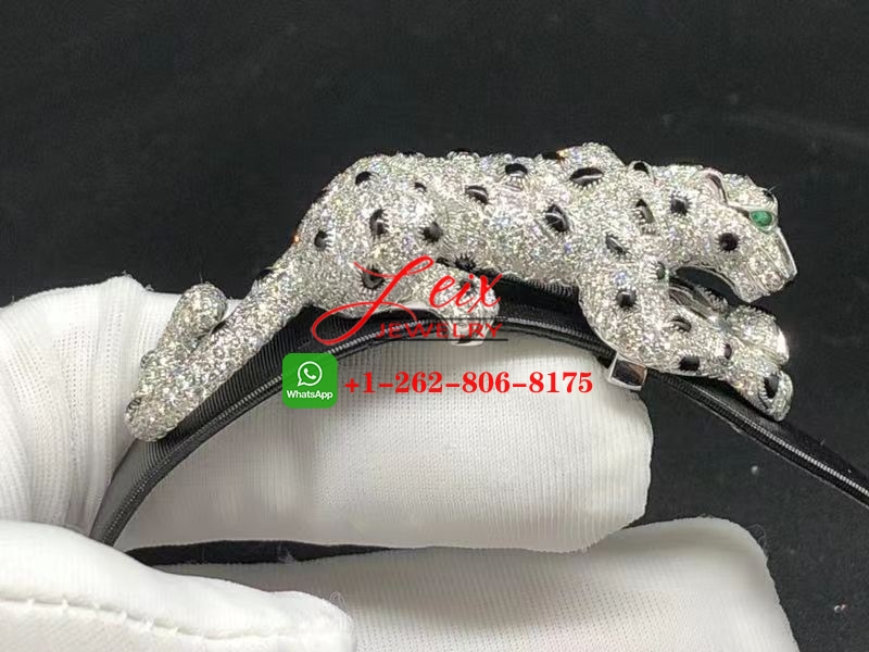 Cartier 18K White Gold 4.13ct Diamond Black Toile de Moire Panthere De Cartier Bracelet (2) Cartier 18K White Gold 4.13ct Diamond Black Toile de Moire Panthere De Cartier Bracelet