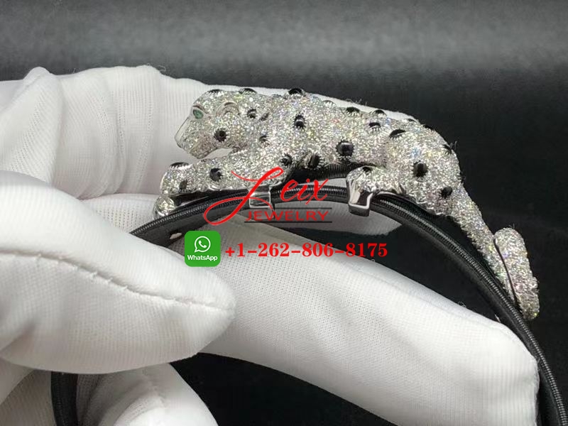 Cartier 18K White Gold 4.13ct Diamond Black Toile de Moire Panthere De Cartier Bracelet (4) Cartier 18K White Gold 4.13ct Diamond Black Toile de Moire Panthere De Cartier Bracelet