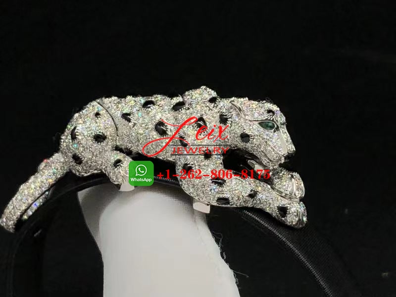 Cartier 18K White Gold 4.13ct Diamond Black Toile de Moire Panthere De Cartier Bracelet (7) Cartier 18K White Gold 4.13ct Diamond Black Toile de Moire Panthere De Cartier Bracelet