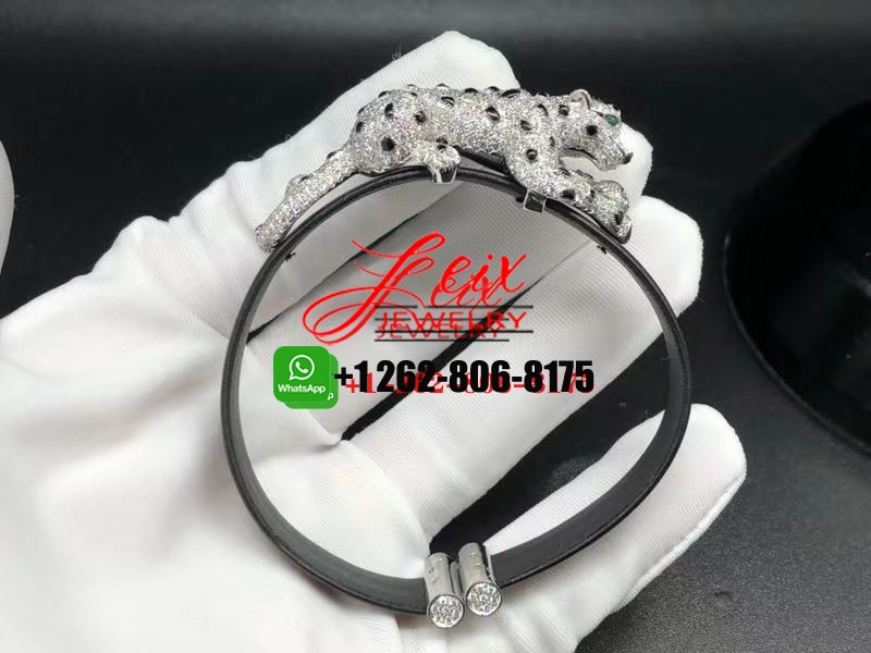 Cartier 18K White Gold 4.13ct Diamond Black Toile de Moire Panthere De Cartier Bracelet Cartier 18K White Gold 4.13ct Diamond Black Toile de Moire Panthere De Cartier Bracelet