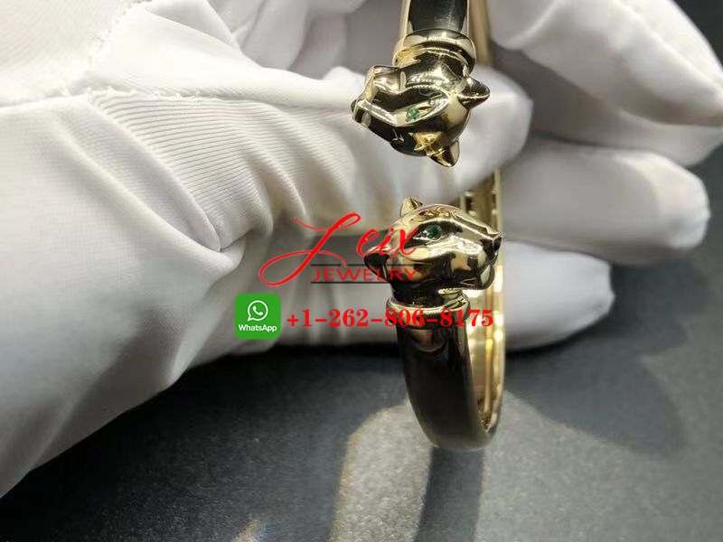 Cartier 18K Yellow Gold Tsavorite GarnetOnyx Panthere de Cartier Two Head Bracelet (3) Cartier 18K Yellow Gold Tsavorite GarnetOnyx Panthere de Cartier Two Head Bracelet