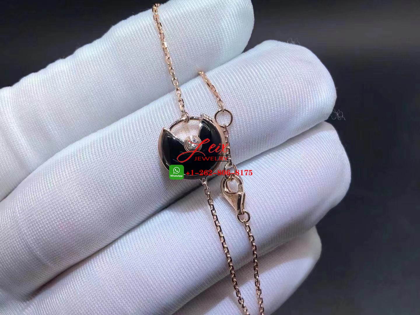 Cartier 18k Rose Gold Amulette de Cartier Diamond & Onyx XS Model Bracelet (1) Cartier 18k Rose Gold Amulette de Cartier Diamond & Onyx XS Model Bracelet