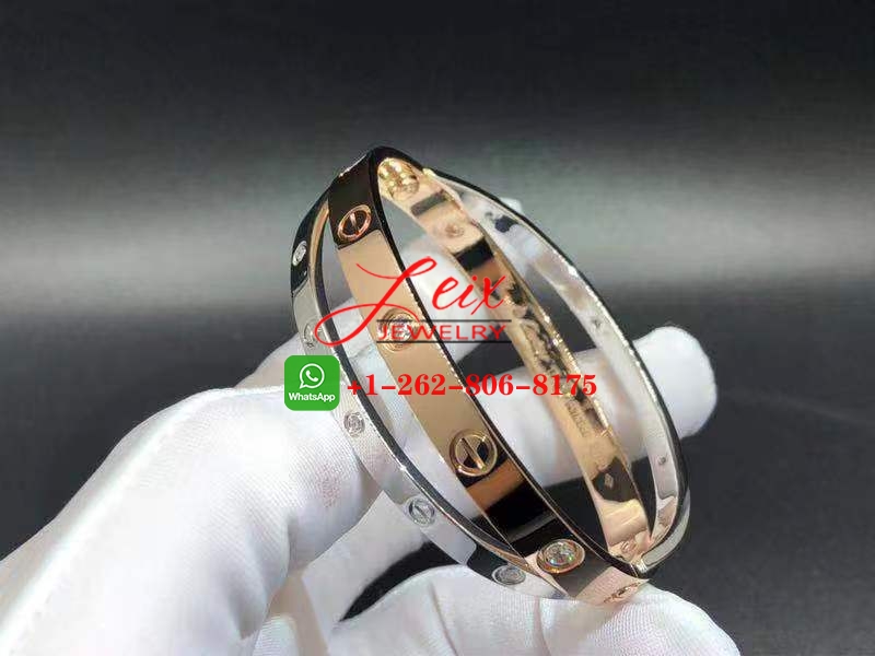 Cartier 18k Rose & White Gold 12 Diamond Double Love Bracelet (1) Cartier 18k Rose & White Gold 12 Diamond Double Love Bracelet