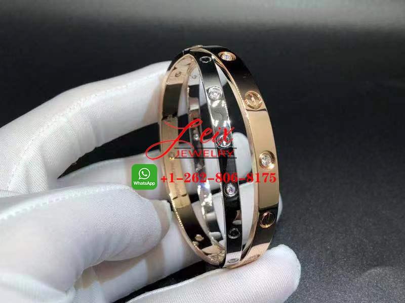 Cartier 18k Rose & White Gold 12 Diamond Double Love Bracelet (2) Cartier 18k Rose & White Gold 12 Diamond Double Love Bracelet