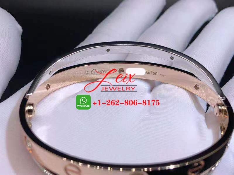 Cartier 18k Rose & White Gold 12 Diamond Double Love Bracelet (3) Cartier 18k Rose & White Gold 12 Diamond Double Love Bracelet