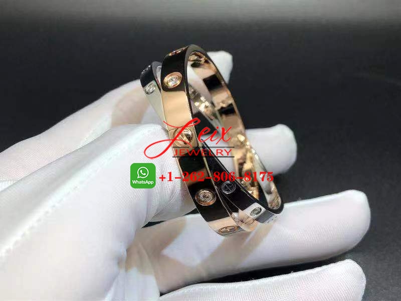 Cartier 18k Rose & White Gold 12 Diamond Double Love Bracelet (4) Cartier 18k Rose & White Gold 12 Diamond Double Love Bracelet