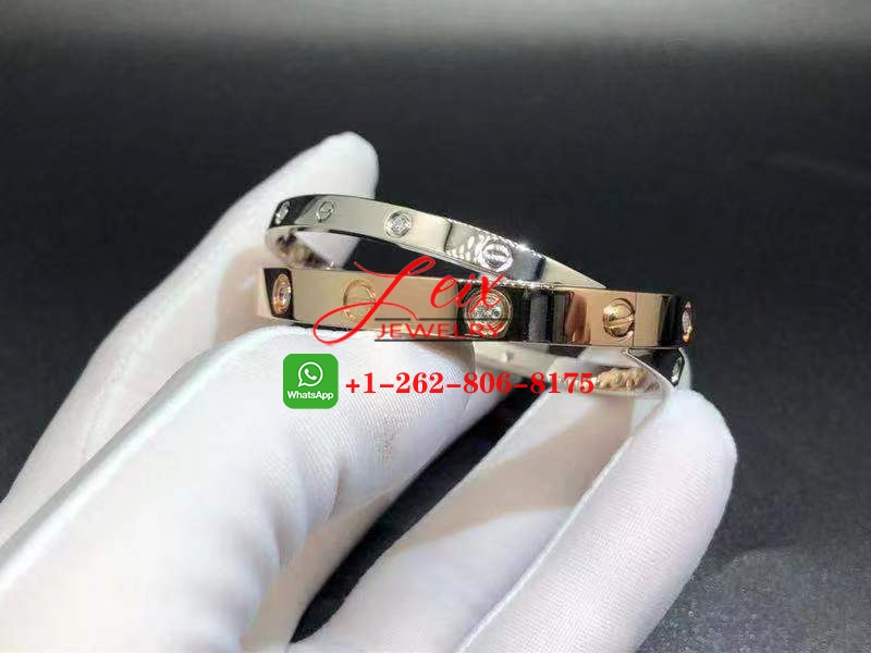 Cartier 18k Rose & White Gold 12 Diamond Double Love Bracelet (5) Cartier 18k Rose & White Gold 12 Diamond Double Love Bracelet