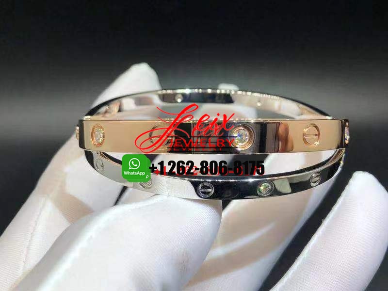 Cartier 18k Rose & White Gold 12 Diamond Double Love Bracelet Cartier 18k Rose & White Gold 12 Diamond Double Love Bracelet