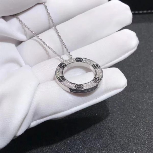 Cartier 18k White Gold 0.34ct Diamond-paved Love Pendant Necklace