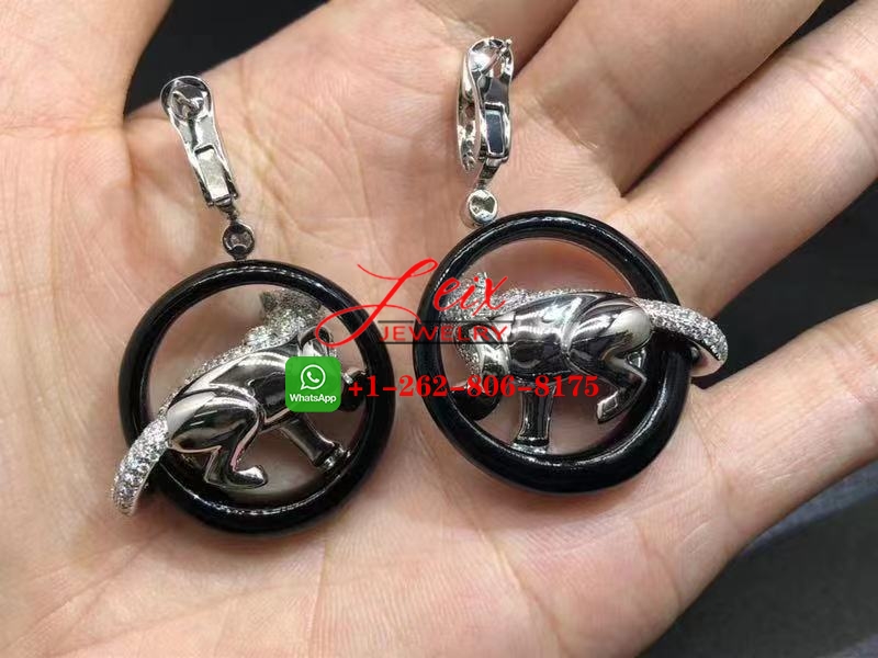 Cartier 18k White Gold Black Jade & 5.13ct Diamond Panthère de Cartier Earrings (11) Cartier 18k White Gold Black Jade & 5.13ct Diamond Panthère de Cartier Earrings