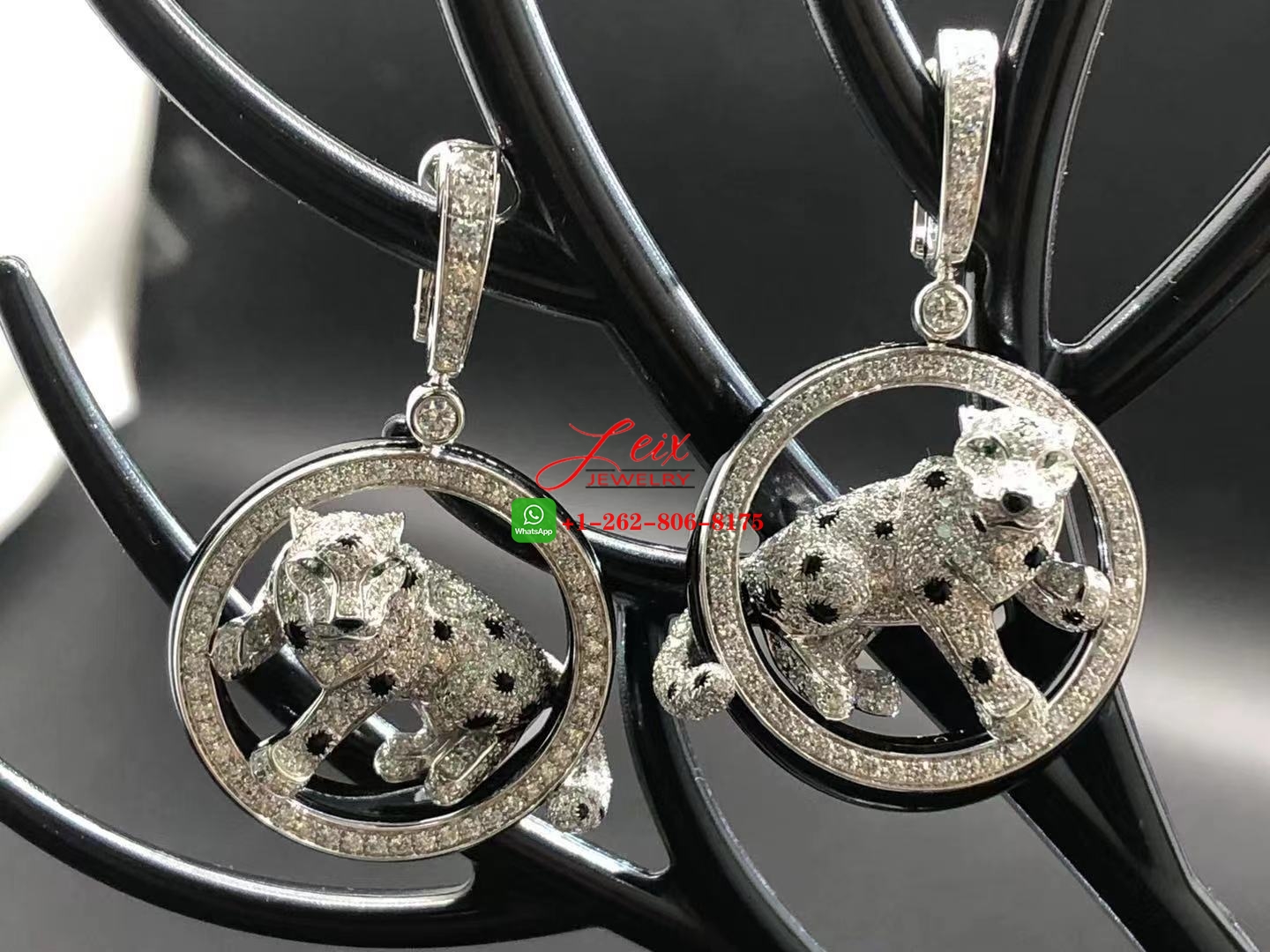 Cartier 18k White Gold Black Jade & 5.13ct Diamond Panthère de Cartier Earrings (6) Cartier 18k White Gold Black Jade & 5.13ct Diamond Panthère de Cartier Earrings