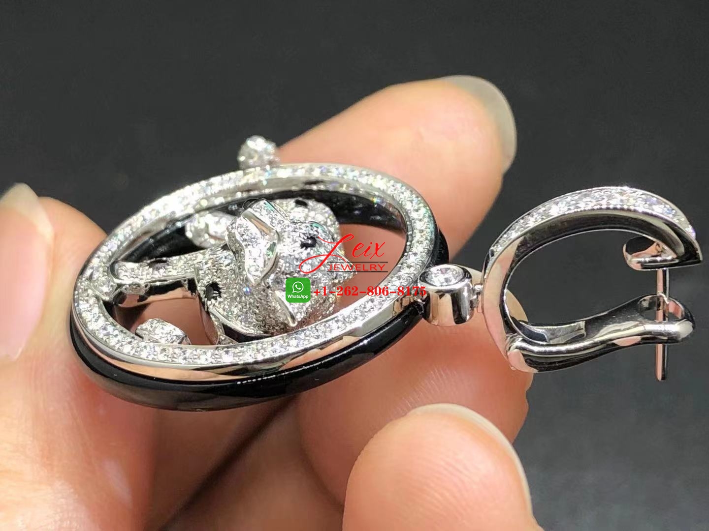 Cartier 18k White Gold Black Jade & 5.13ct Diamond Panthère de Cartier Earrings (7) Cartier 18k White Gold Black Jade & 5.13ct Diamond Panthère de Cartier Earrings