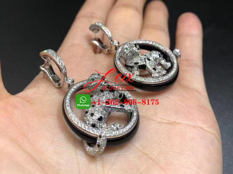 Cartier 18k White Gold Black Jade & 5.13ct Diamond Panthère de Cartier Earrings (9) Cartier 18k White Gold Black Jade & 5.13ct Diamond Panthère de Cartier Earrings