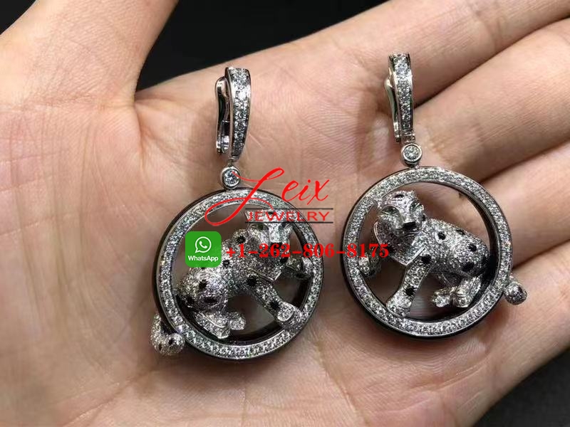 Cartier 18k White Gold Black Jade & 5.13ct Diamond Panthère de Cartier Earrings Cartier 18k White Gold Black Jade & 5.13ct Diamond Panthère de Cartier Earrings