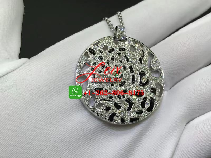 Cartier 18k White Gold Panthere de Cartier 2.75ct Diamond Emerald Black Lacquer Pendant Necklace Cartier 18k White Gold Panthere de Cartier 2.75ct Diamond Emerald Black Lacquer Pendant Necklace