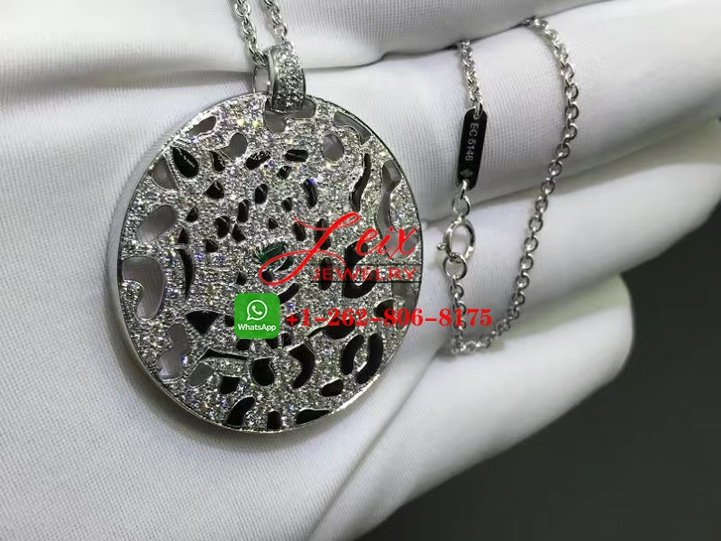 Cartier 18k White Gold Panthere de Cartier 2.75ct Diamond Emerald Black Lacquer Pendant Necklace (2) Cartier 18k White Gold Panthere de Cartier 2.75ct Diamond Emerald Black Lacquer Pendant Necklace