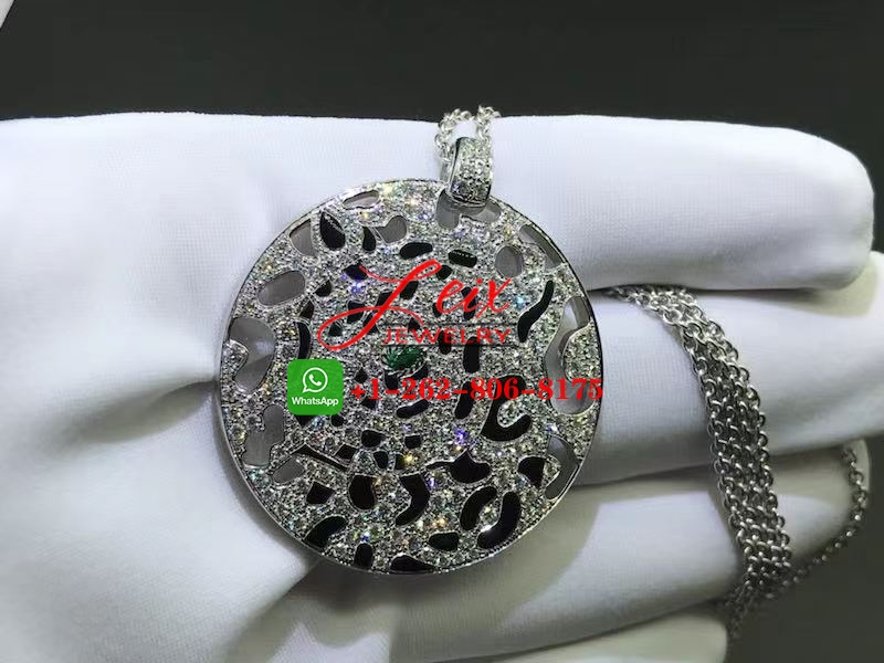 Cartier 18k White Gold Panthere de Cartier 2.75ct Diamond Emerald Black Lacquer Pendant Necklace (3) Cartier 18k White Gold Panthere de Cartier 2.75ct Diamond Emerald Black Lacquer Pendant Necklace