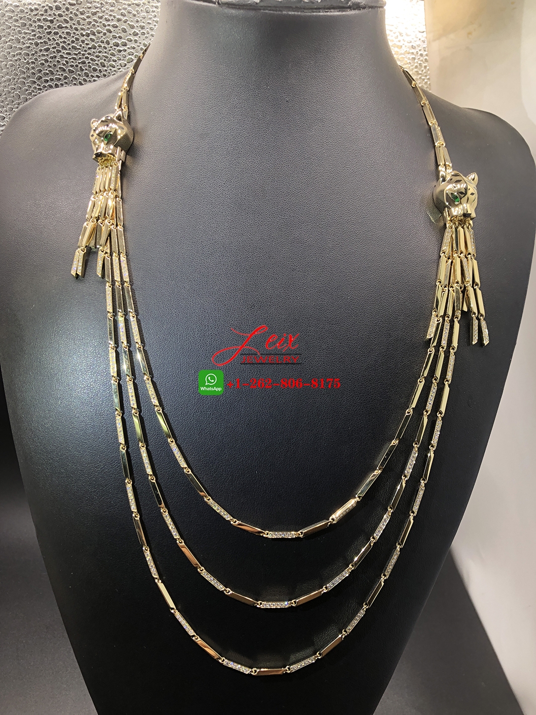 Cartier 18k Yellow Gold Double Head Tassel Panthere Multi Strand Vintage Necklace Cartier 18k Yellow Gold Double Head Tassel Panthere Multi Strand Vintage Necklace