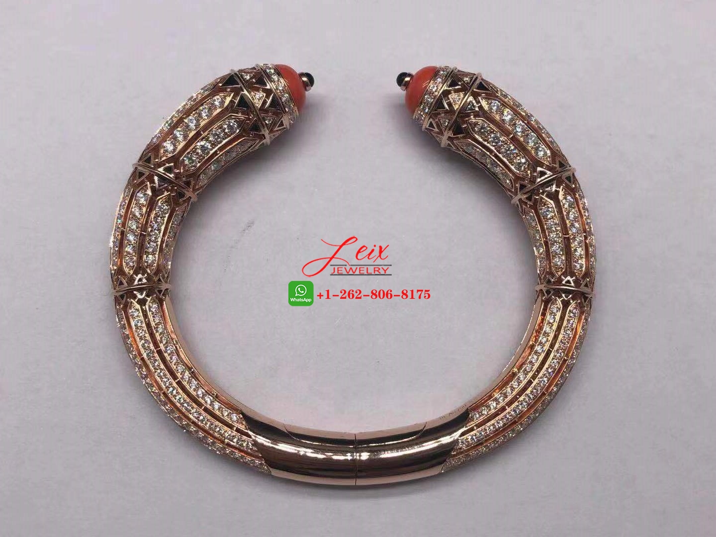Cartier Art-Déco Inspired 18k Rose Gold 12.73ct Diamond, Coral, Black Lacquer & Onyx High Jewelry Bracelet (5) Cartier Art-Déco Inspired 18k Rose Gold 12.73ct Diamond, Coral, Black Lacquer & Onyx High Jewelry Bracelet