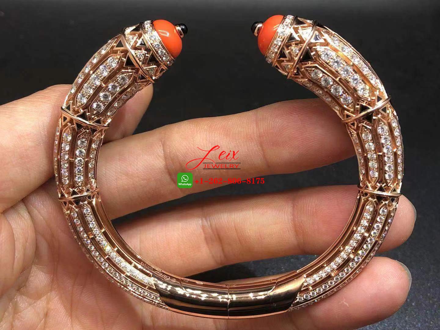 Cartier Art-Déco Inspired 18k Rose Gold 12.73ct Diamond, Coral, Black Lacquer & Onyx High Jewelry Bracelet Cartier Art-Déco Inspired 18k Rose Gold 12.73ct Diamond, Coral, Black Lacquer & Onyx High Jewelry Bracelet